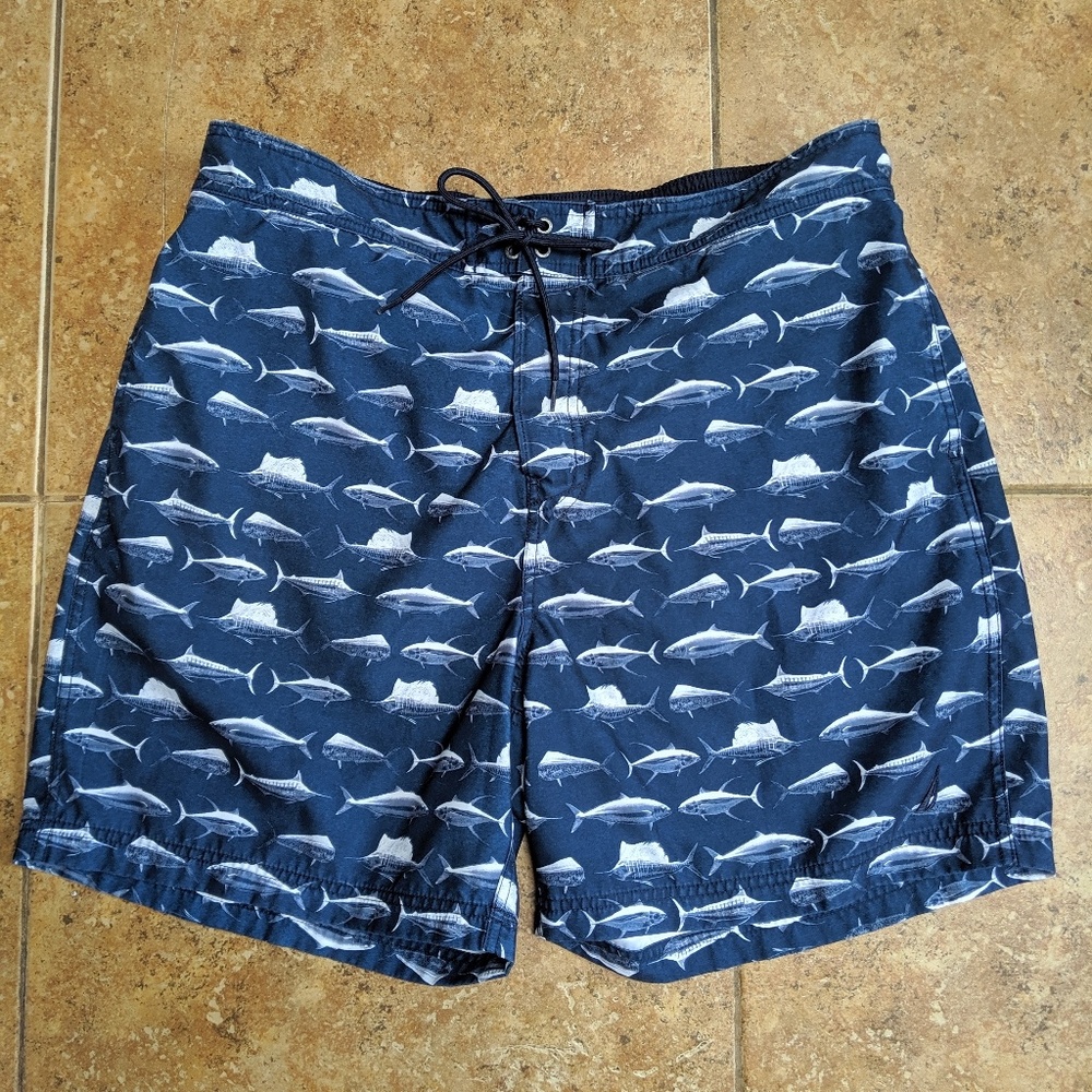 Nautica Navy Saltwater Fish Swim Trunks
